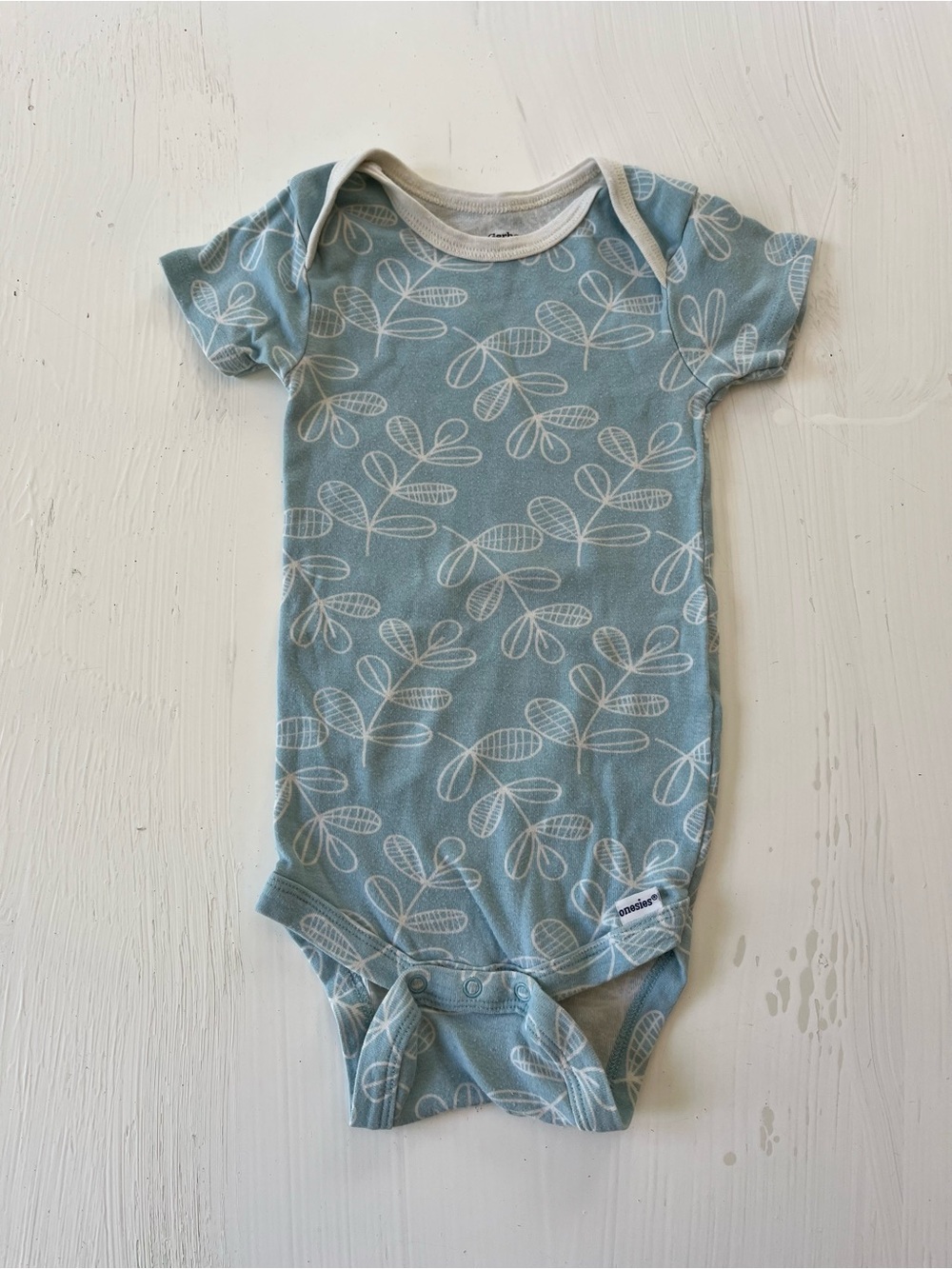Gerber Blue and White Organic Leaf Short-Sleeve Onesie